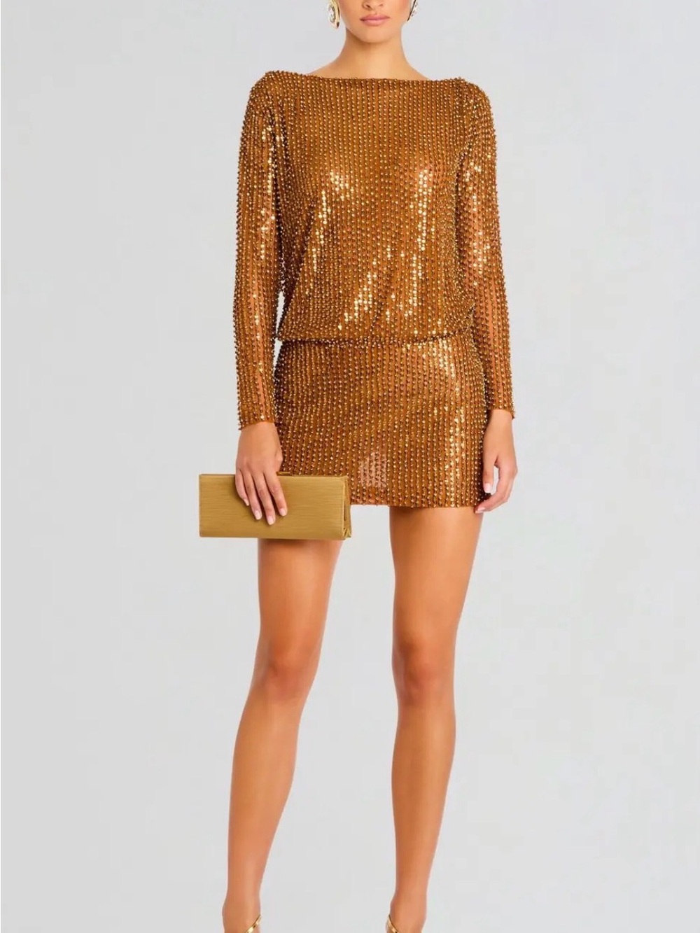 Retrofête Danae Crystal Mini Dress – Cinnamon/Gold – Size 4 – NWT
